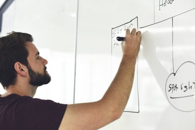 Mand der tegner på white board